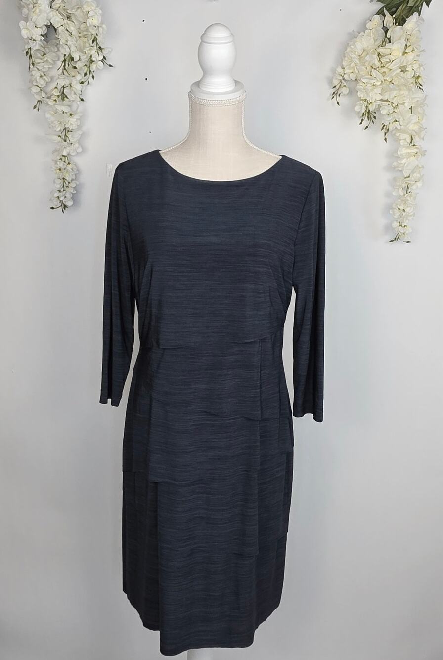 Tahari ASL Dress 12 Gray Space Dye Tiered Layered Stretch Career Chic Office